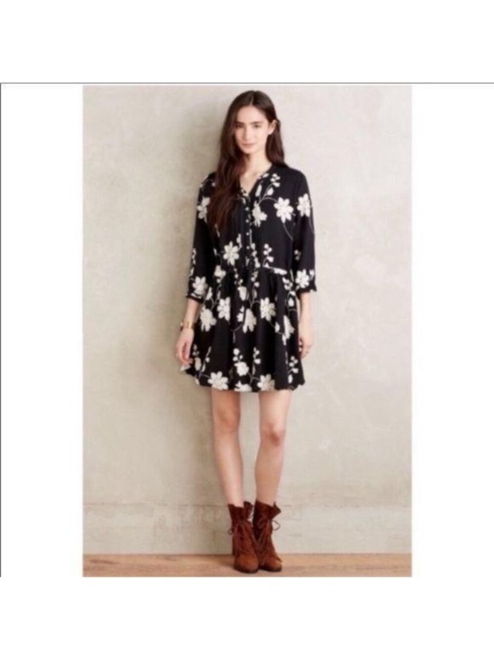 Anthropologie Isabella Sinclair Black And White Floral Dress Size Small
